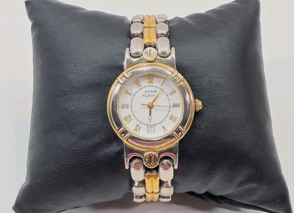 Anne Klein Women's 2 Tone Watch Roman Numerals Date Indicator New Battery W177